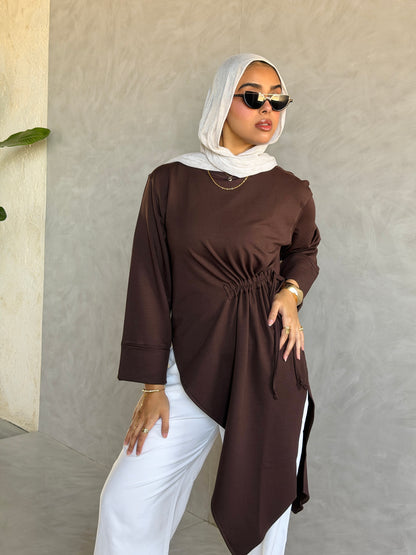 Twist Cotton Top In Brown