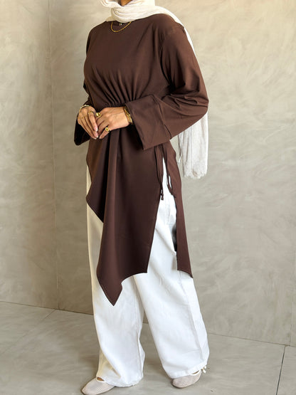 Twist Cotton Top In Brown