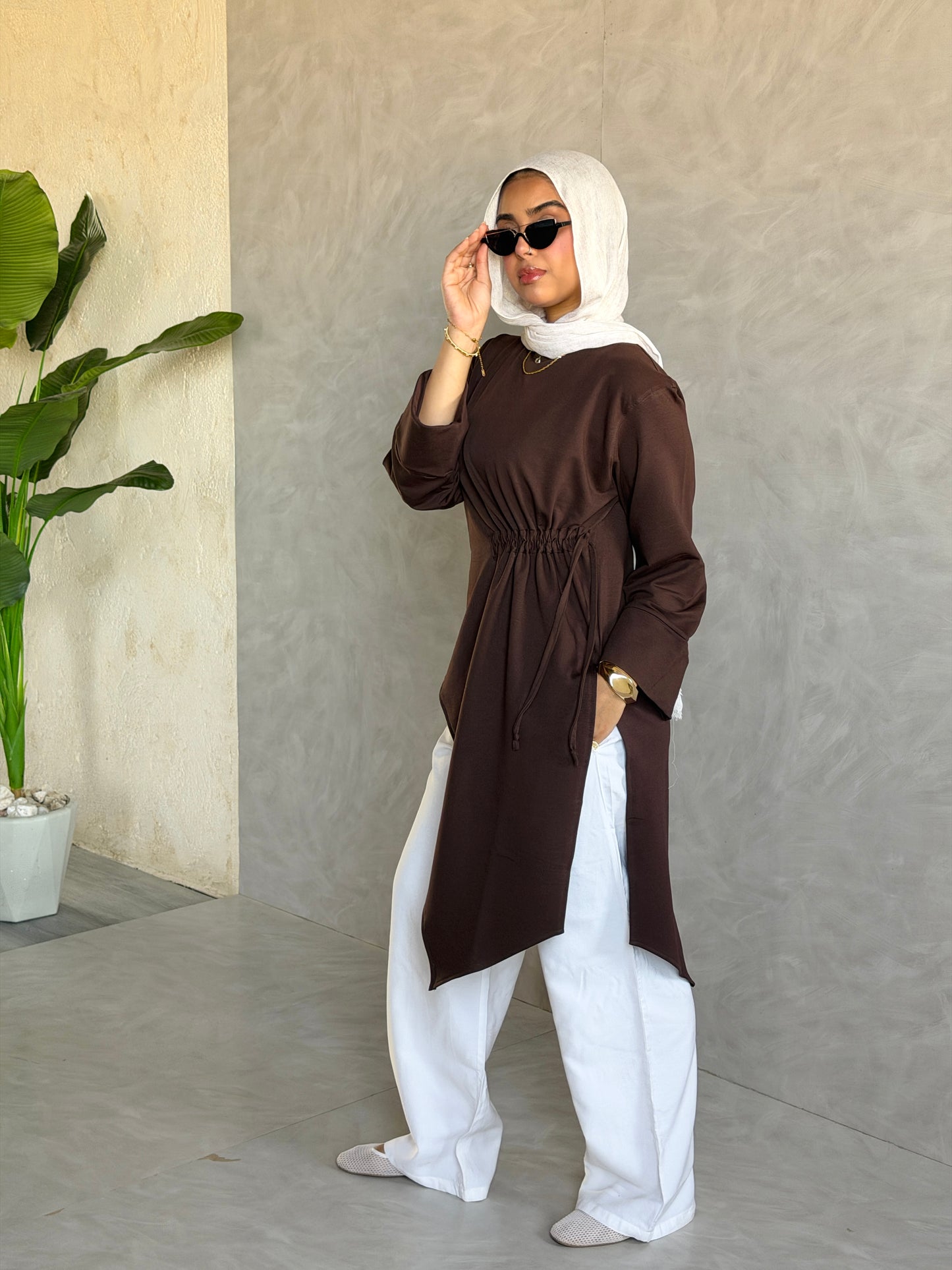 Twist Cotton Top In Brown