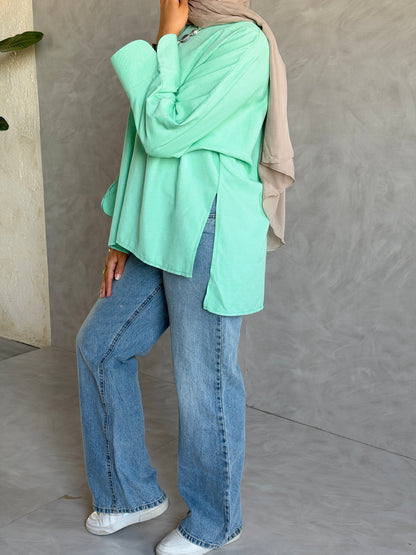 Everyday Cotton Top In Matcha Green