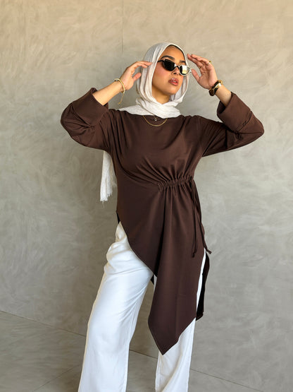 Twist Cotton Top In Brown