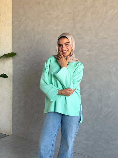 Everyday Cotton Top In Matcha Green