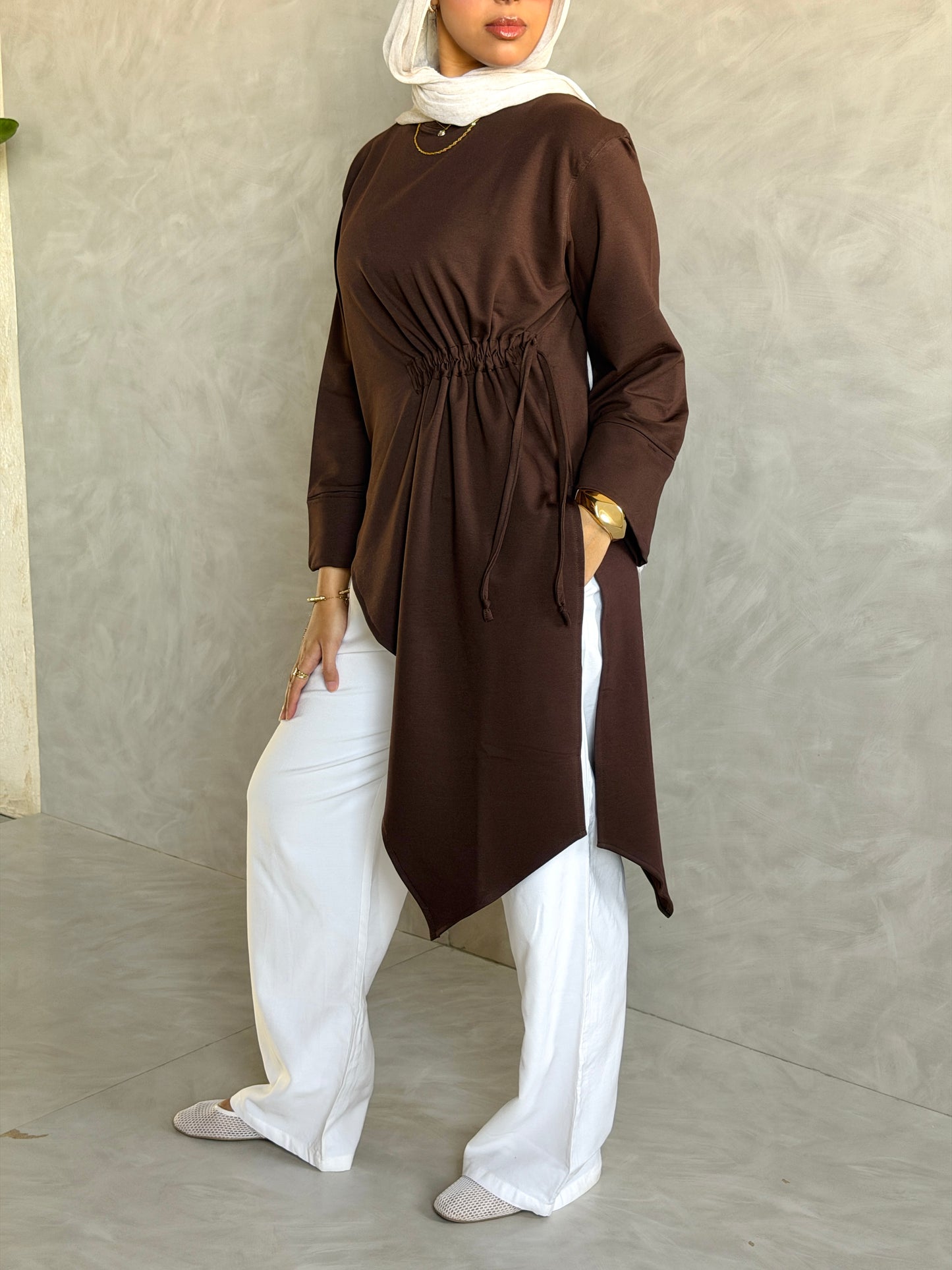 Twist Cotton Top In Brown