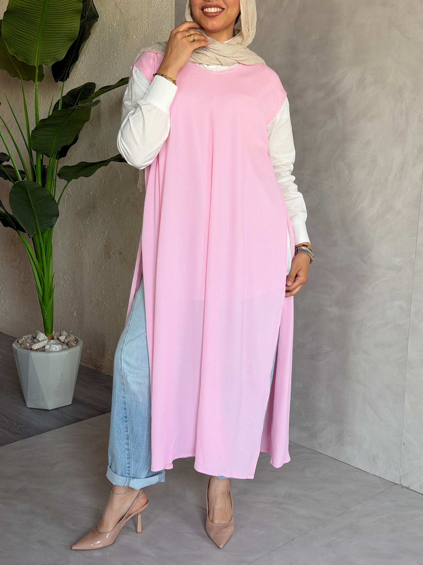 The Easy Layer Vest In Hot Pink
