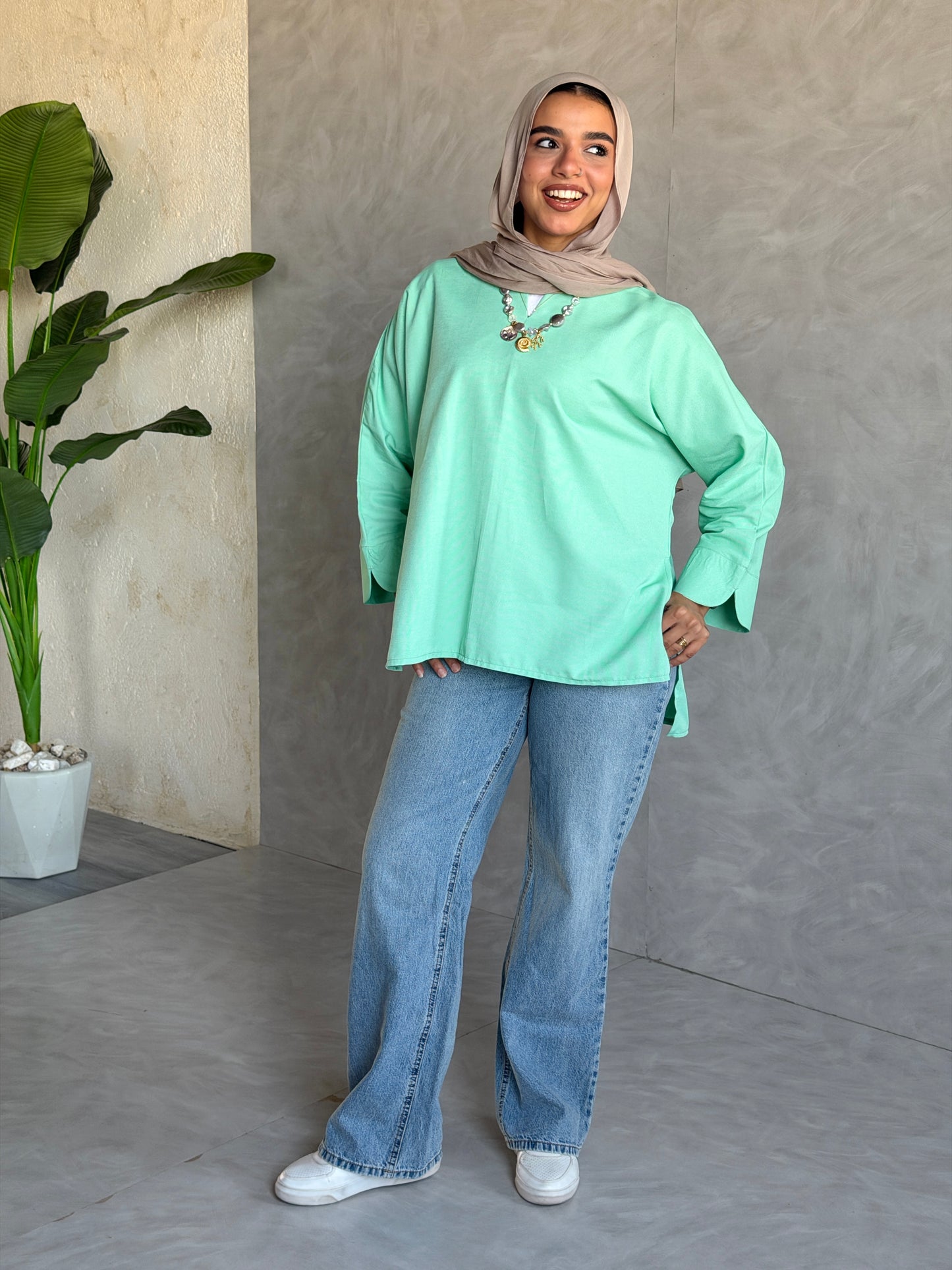 Everyday Cotton Top In Matcha Green